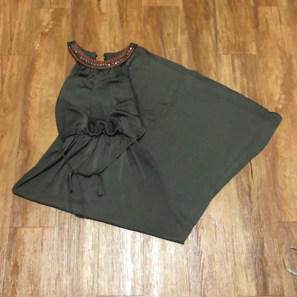 Jodi Kristopher Green High Neck Maxi Dress with Embellished Neckline Size Small